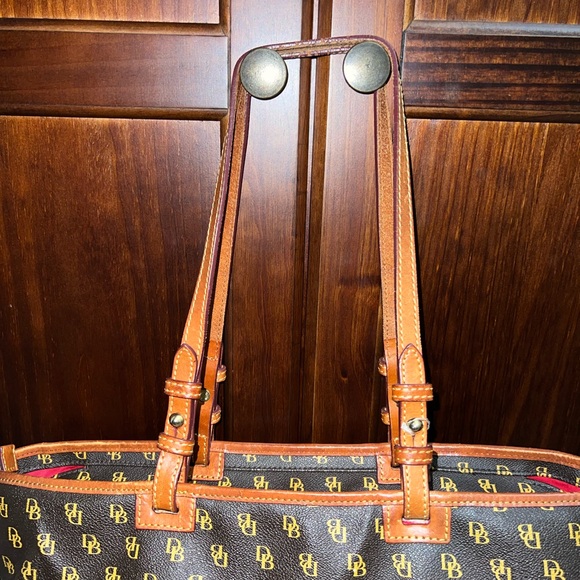 Dooney & Bourke Signature Brown Logo Leather Strap Shoulder Purse Tote - Picture 6 of 16